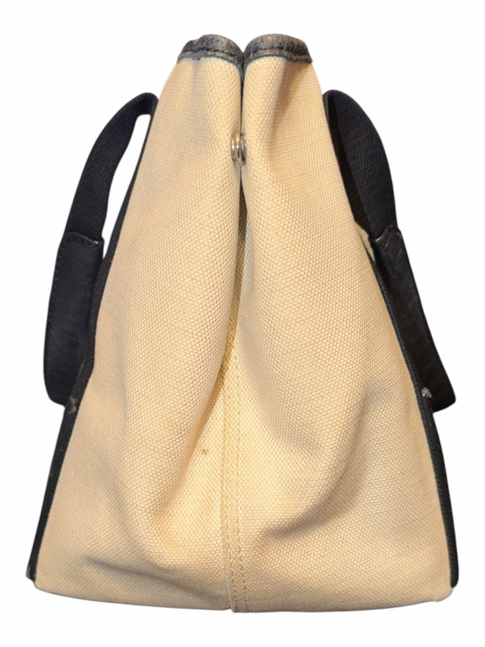 BALENCIAGA Canvas Navy Cabas Small Tote Bag w/ Pouch Black Leather Trim - Picture 6 of 10
